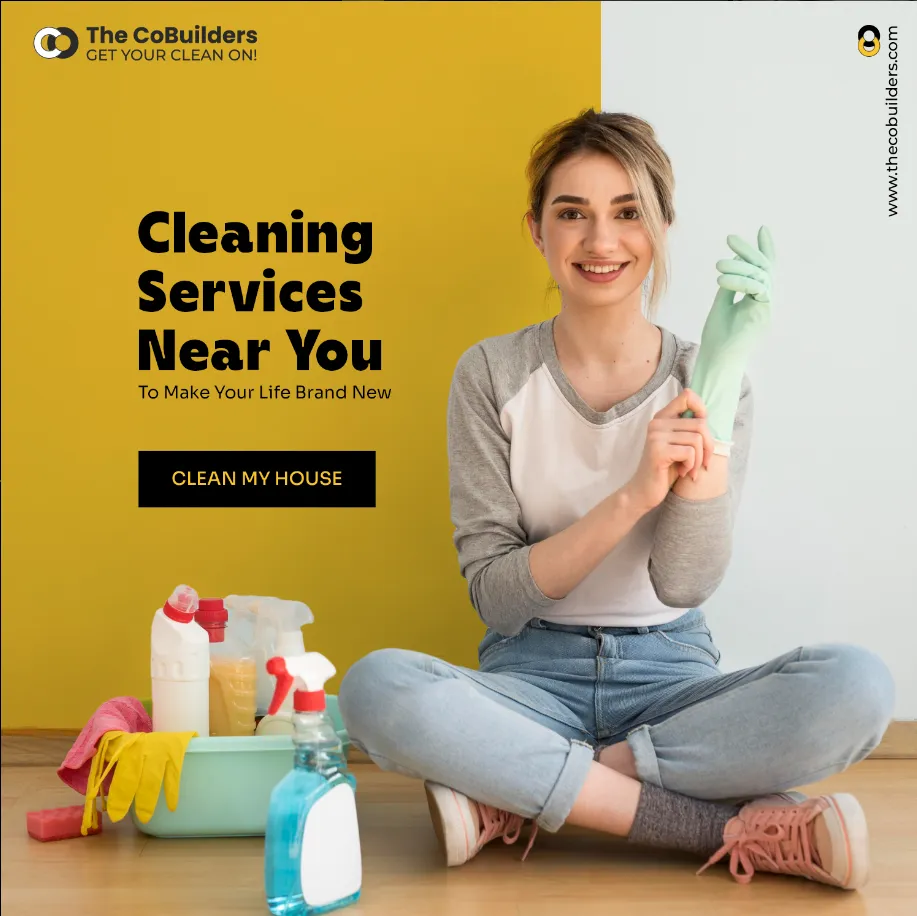 female cleaner putting on hand glove