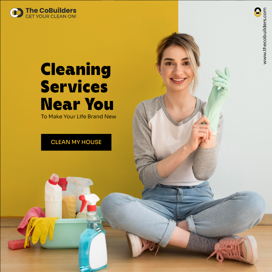 female cleaner putting on hand glove