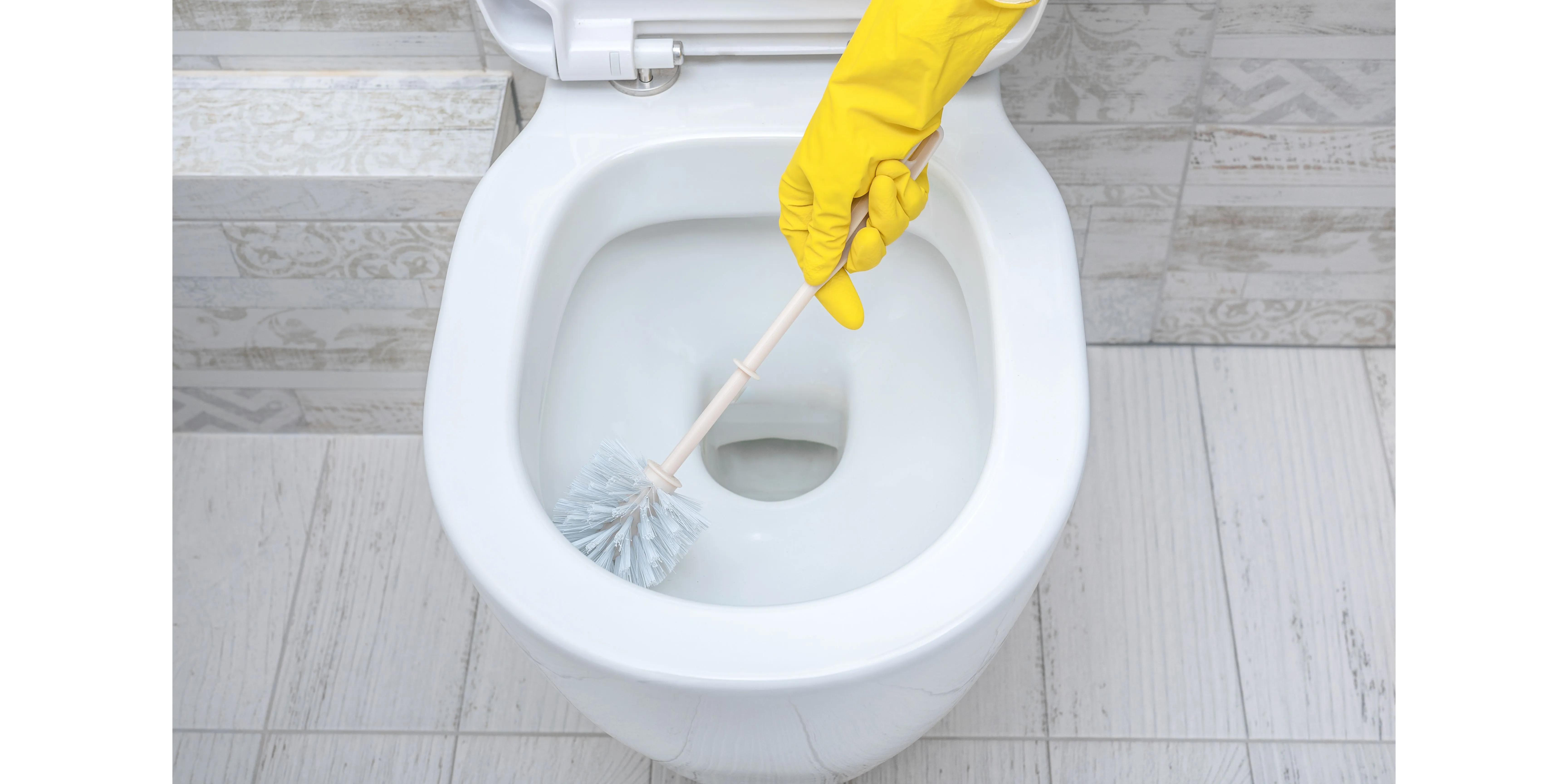 scrubbing a toilet bowl
