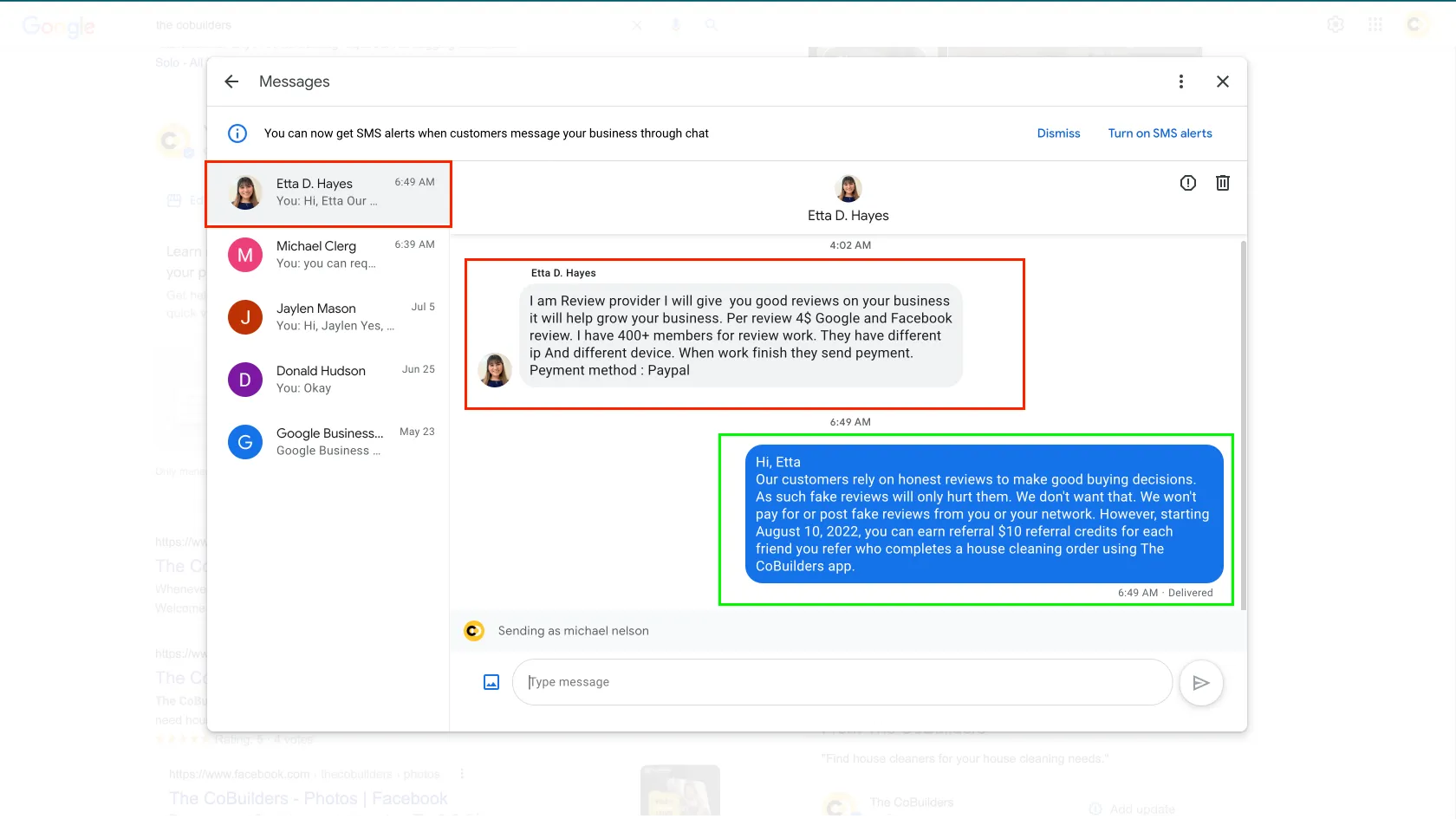 screenshot of scam