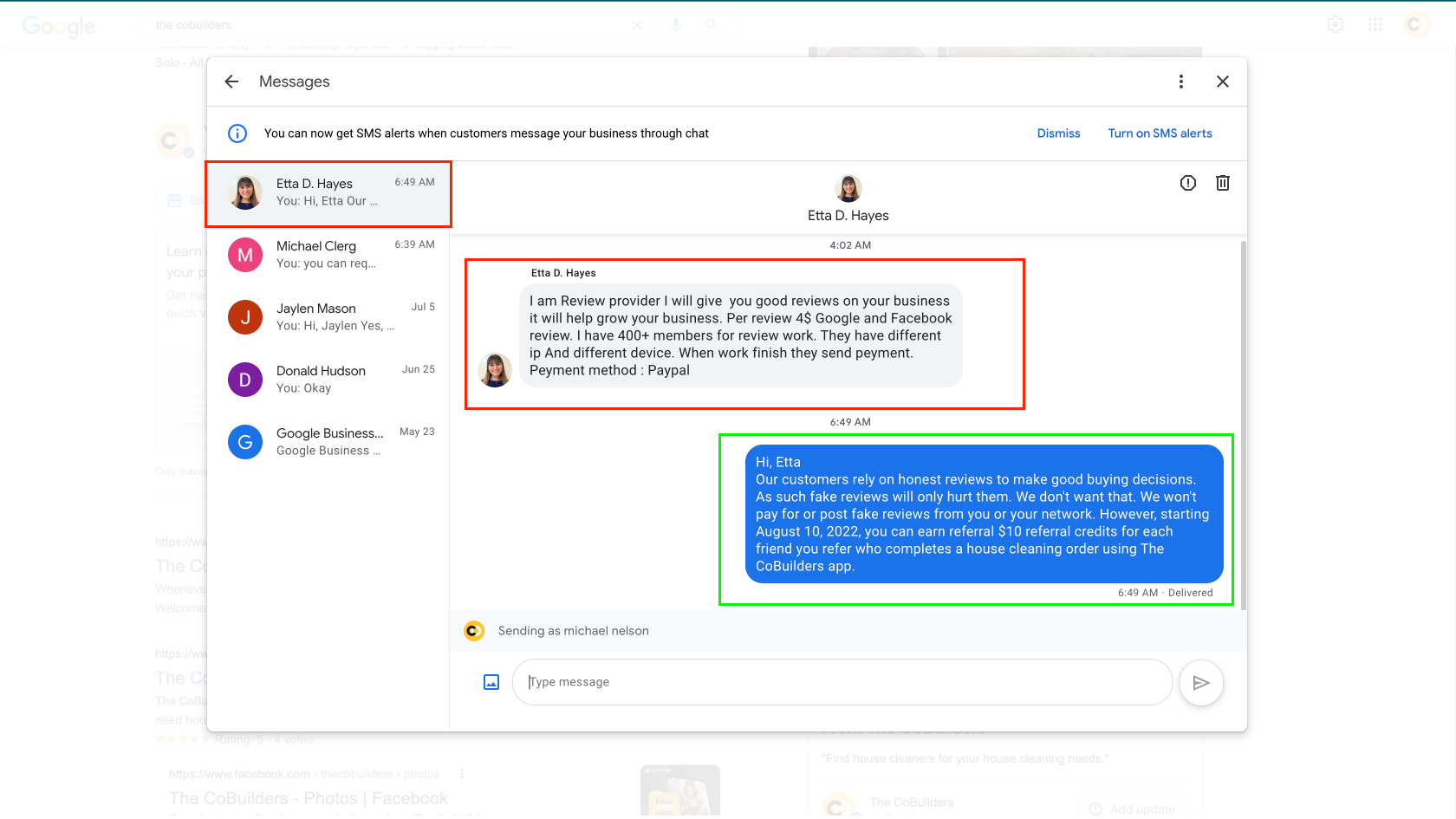 screenshot of scam