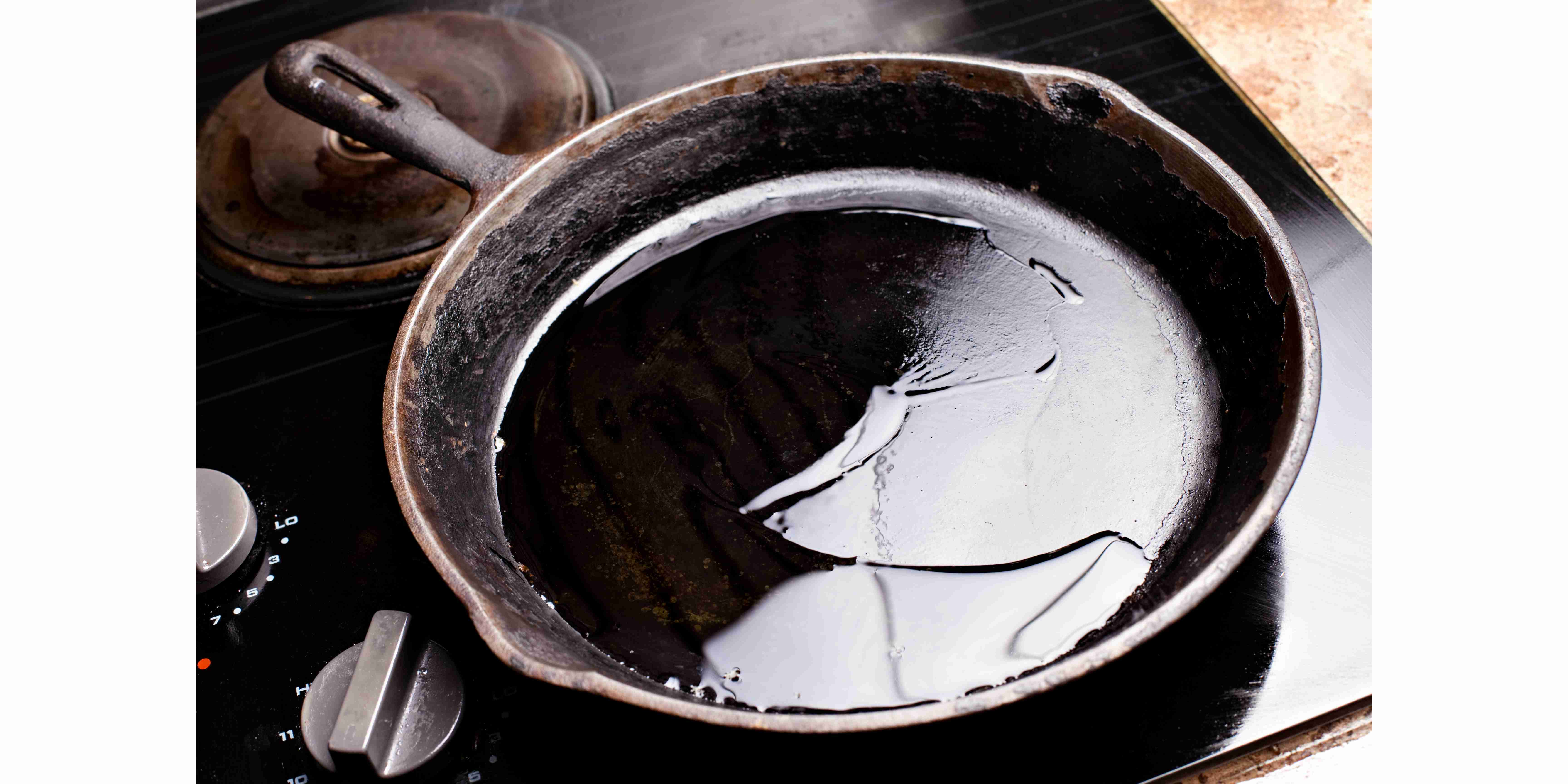 old cast iron skillet with oil