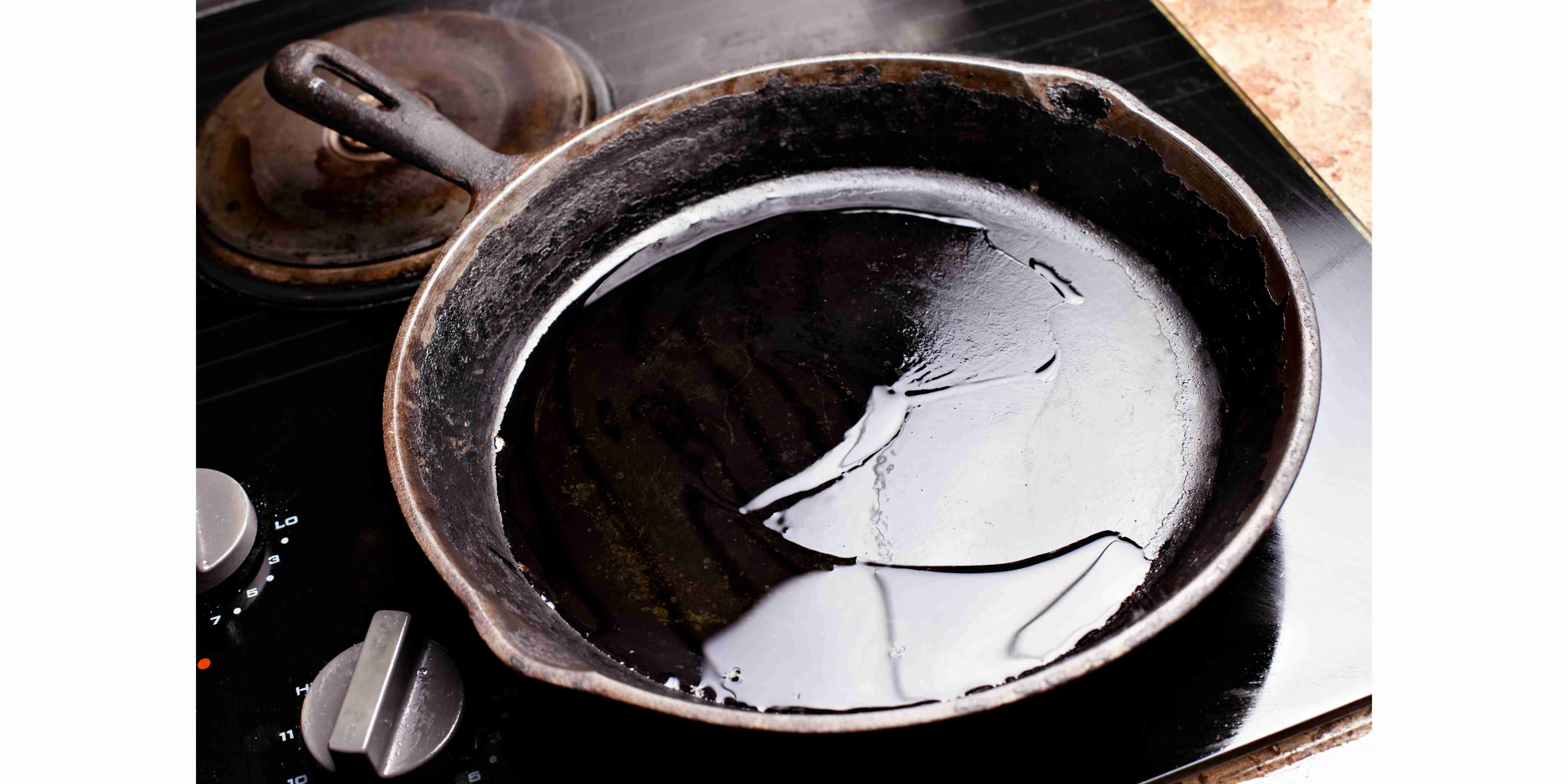 old cast iron skillet with oil