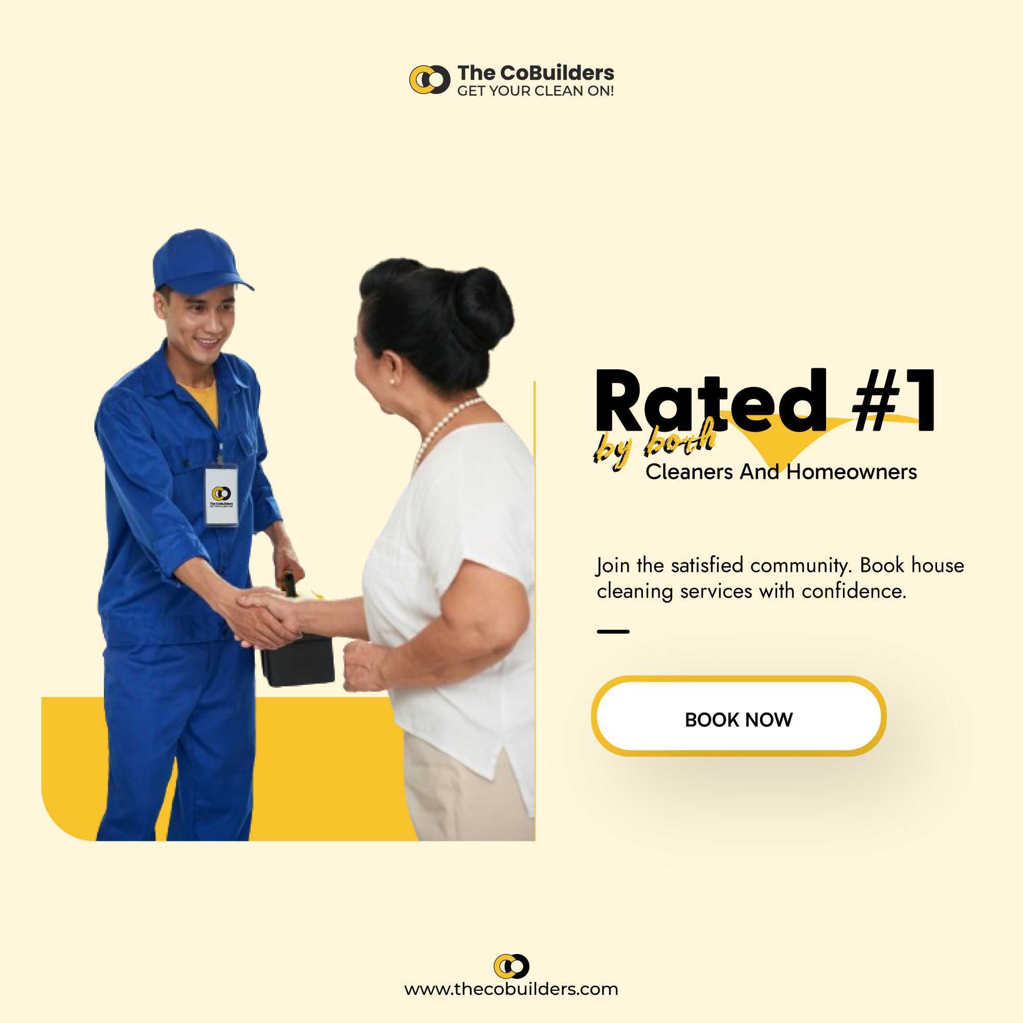 customer exchanges handshake with a professional cleaner