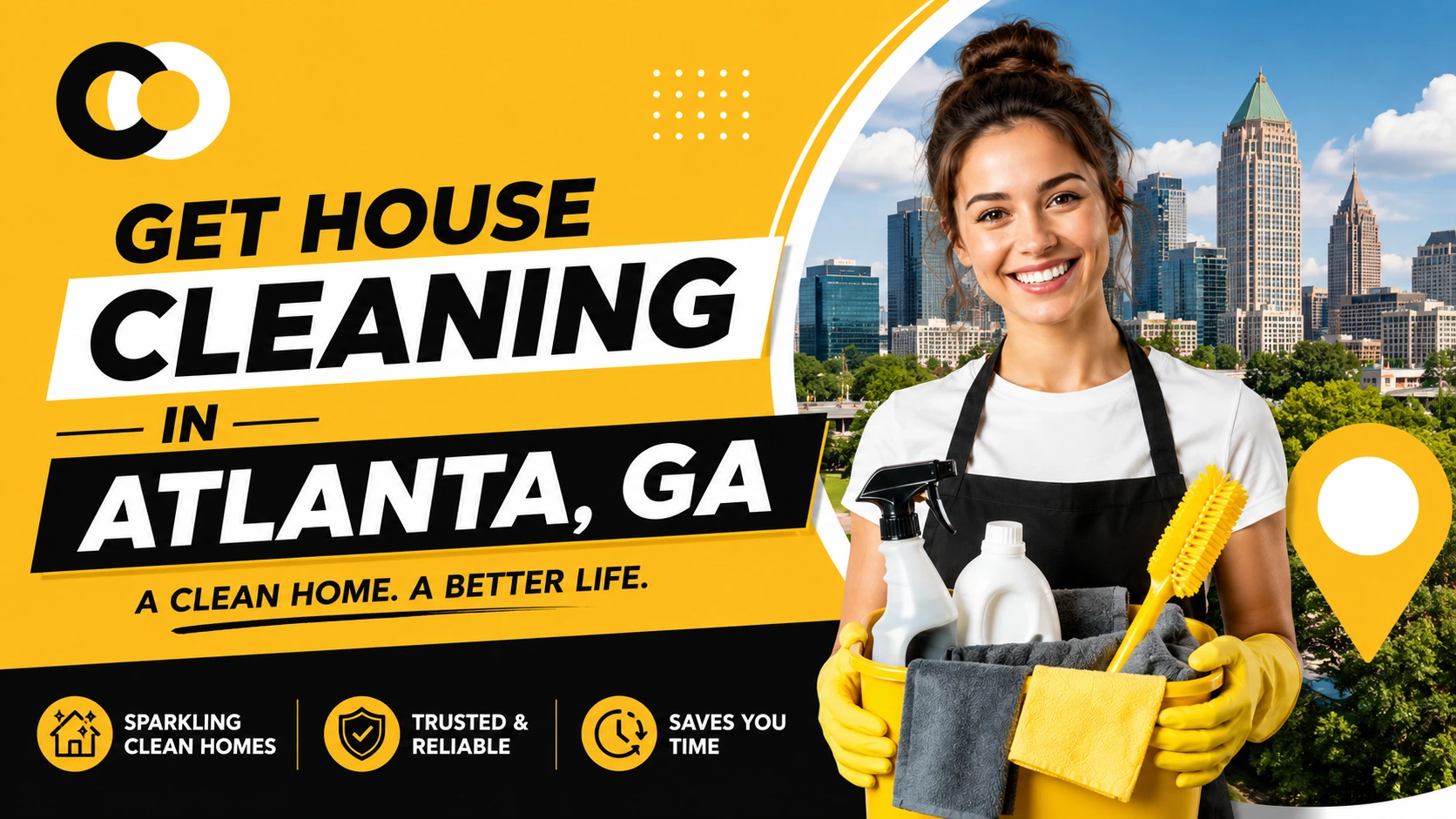 Professional cleaner providing cleaning services in a bright, modern Atlanta home with polished floors and natural light.