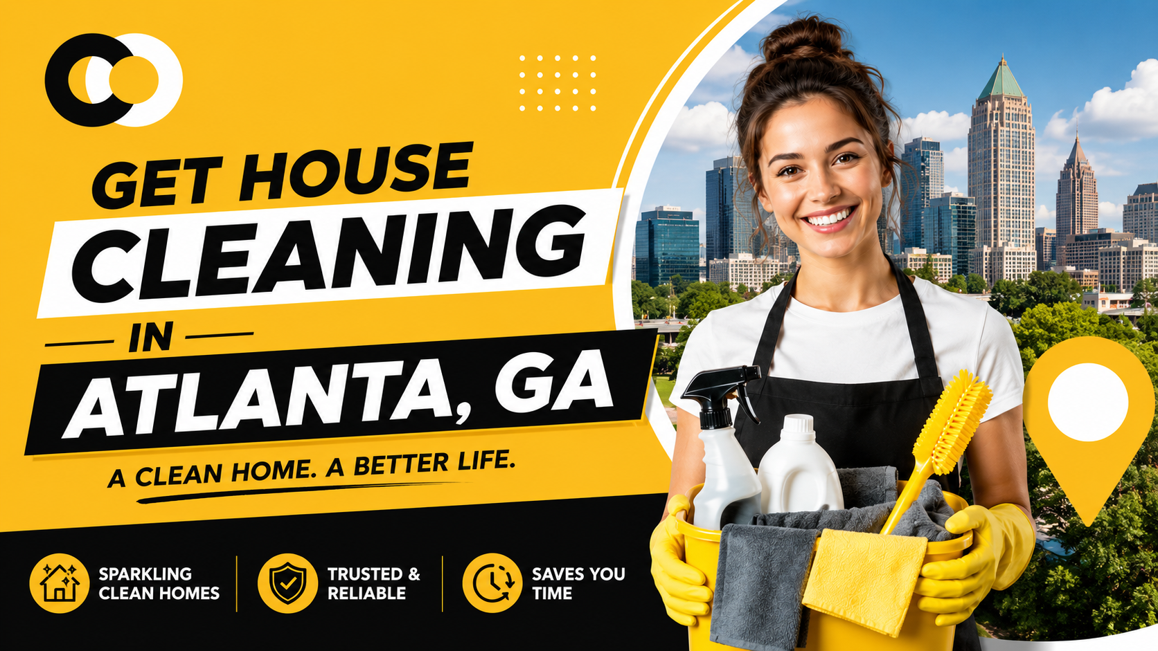 Professional cleaner providing cleaning services in a bright, modern Atlanta home with polished floors and natural light.