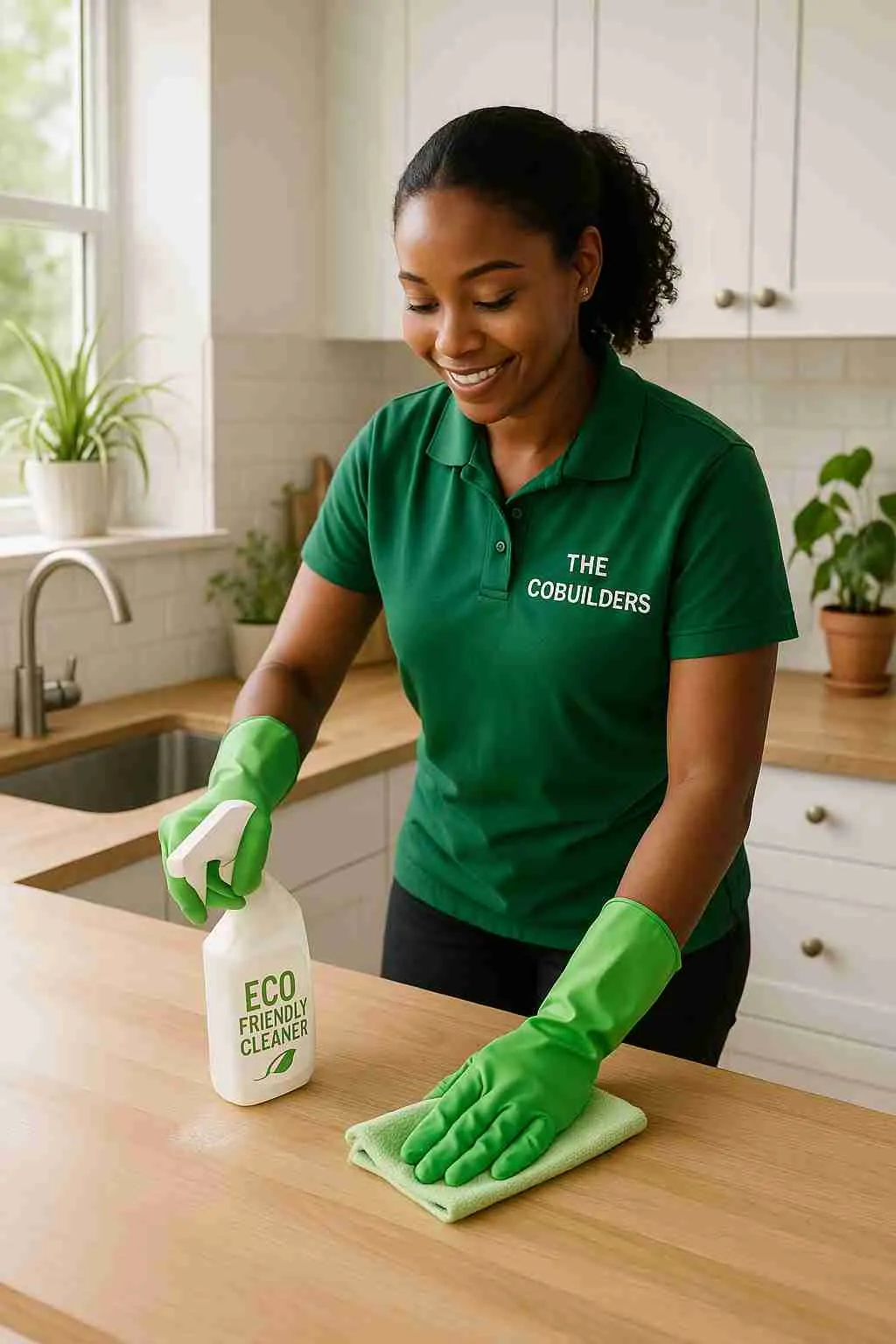 Professional cleaner using eco-friendly products
