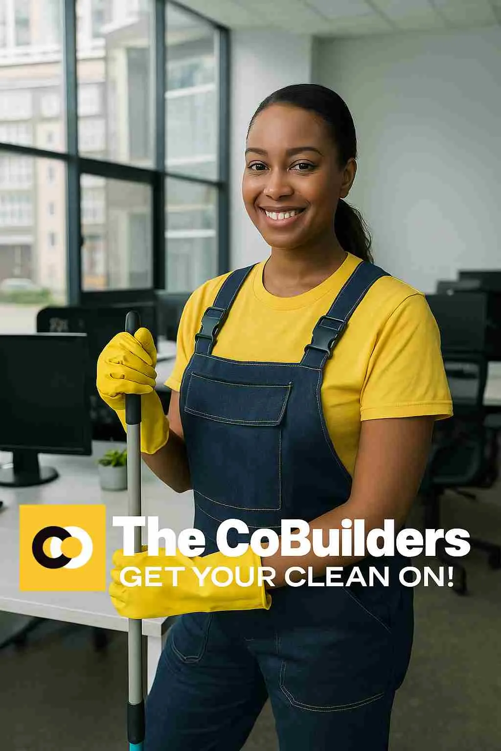 The CoBuilders professional cleaner working in a Detroit, Michigan office