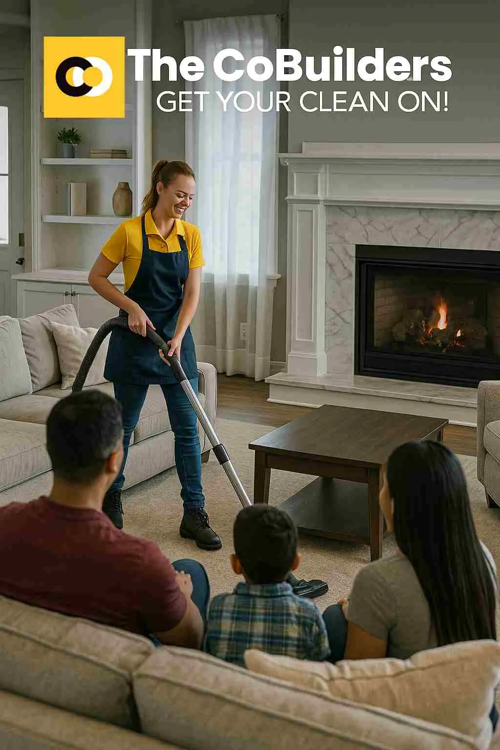 The CoBuilders maid cleaning a family living room in Kansas City, MO