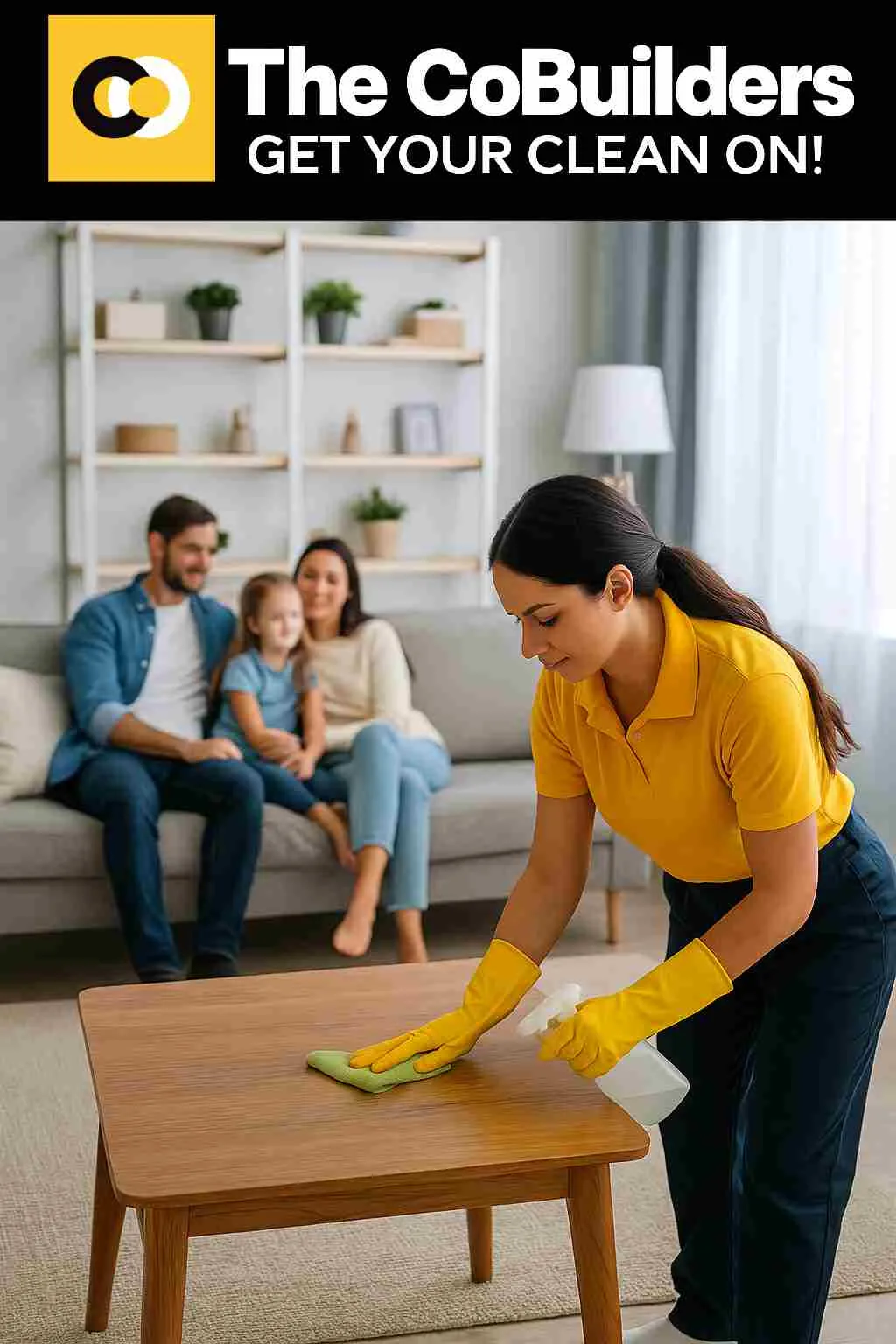 The CoBuilders maid cleaning a family living room in Boise, Idaho