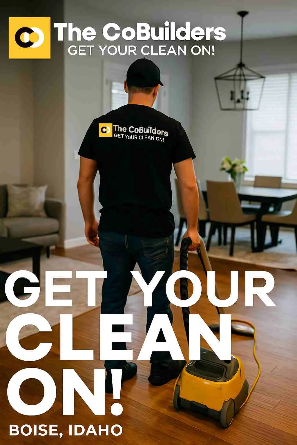 The CoBuilders professional performing clean service in a Boise, Idaho home