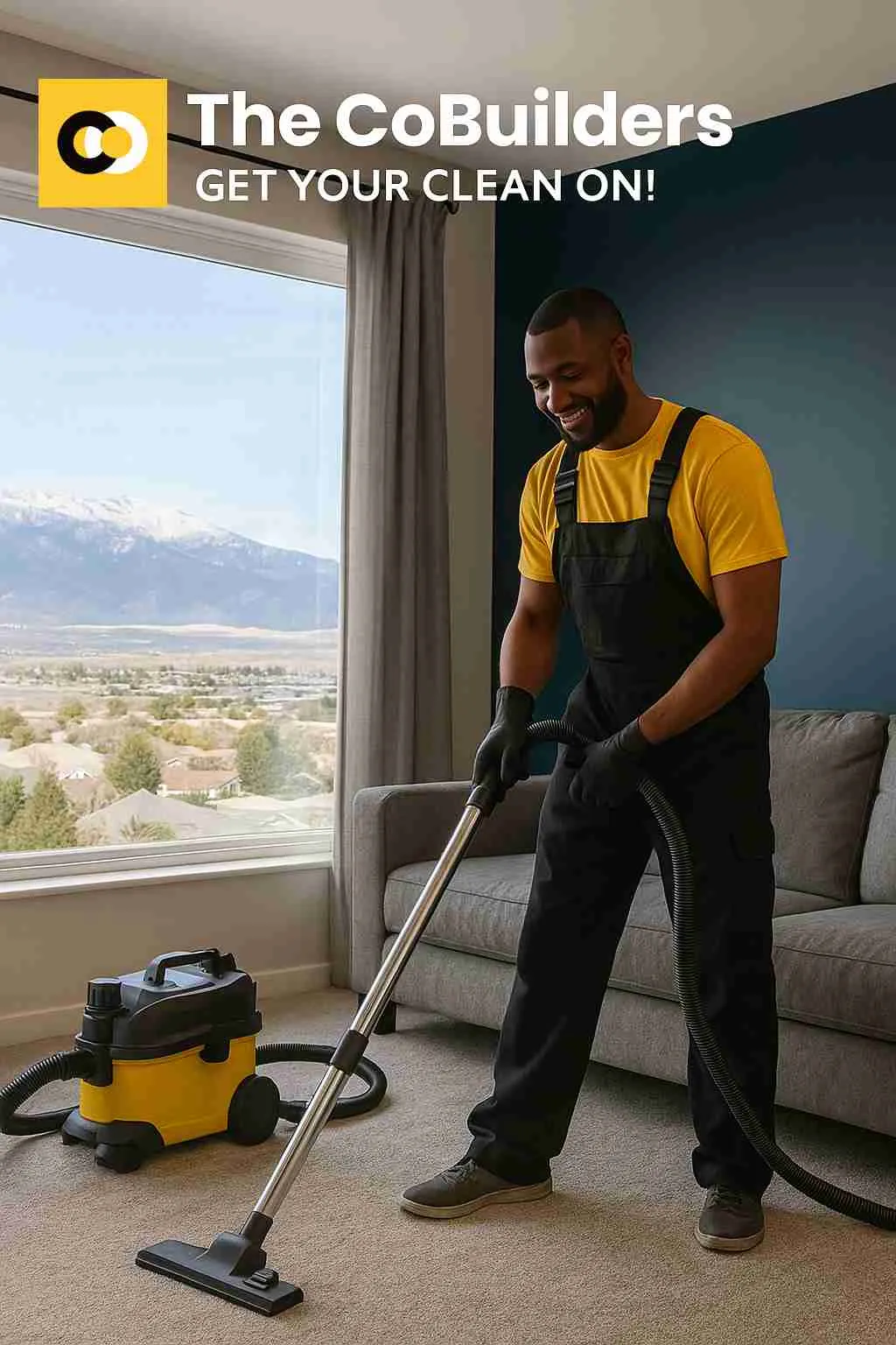 The CoBuilders providing clean service in a Reno, Nevada home with mountain views outside