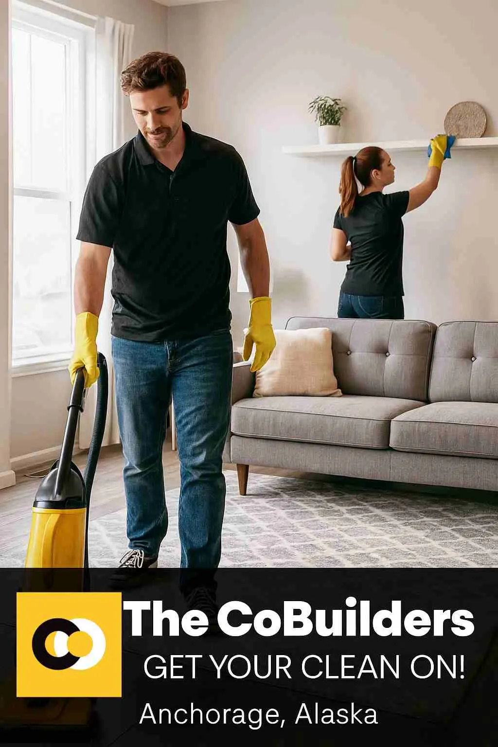Professional cleaners from The CoBuilders providing cleaning service in an Anchorage, Alaska home
