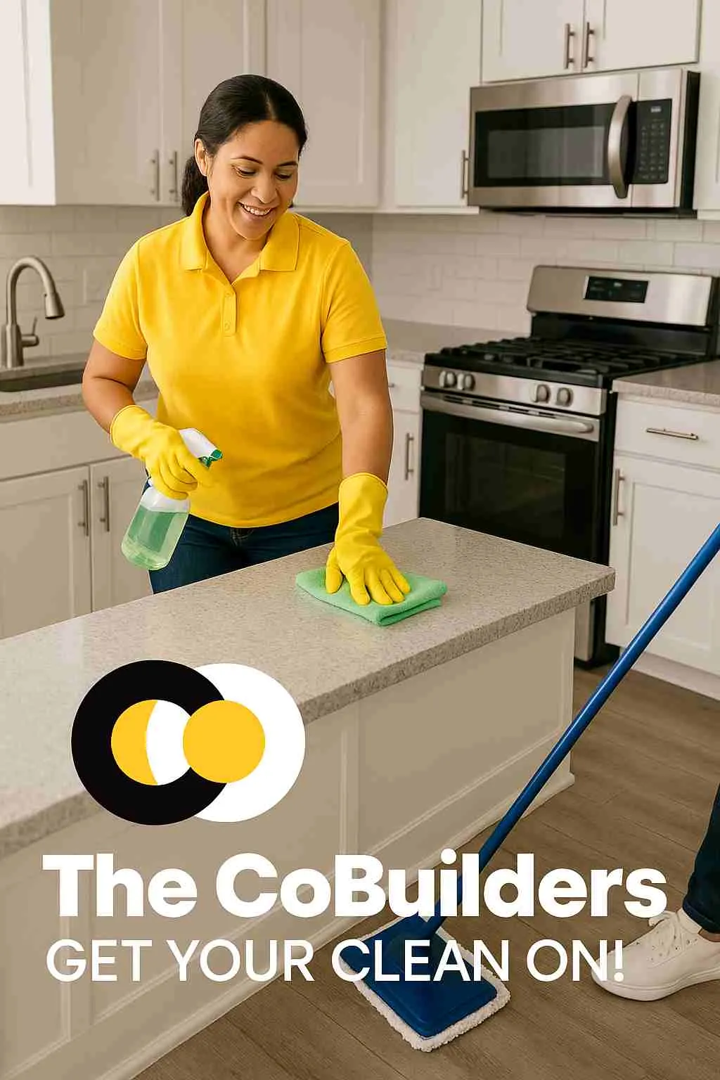 The CoBuilders home cleaning service in Fargo, ND kitchen — eco-friendly products used to sanitize counters and floors