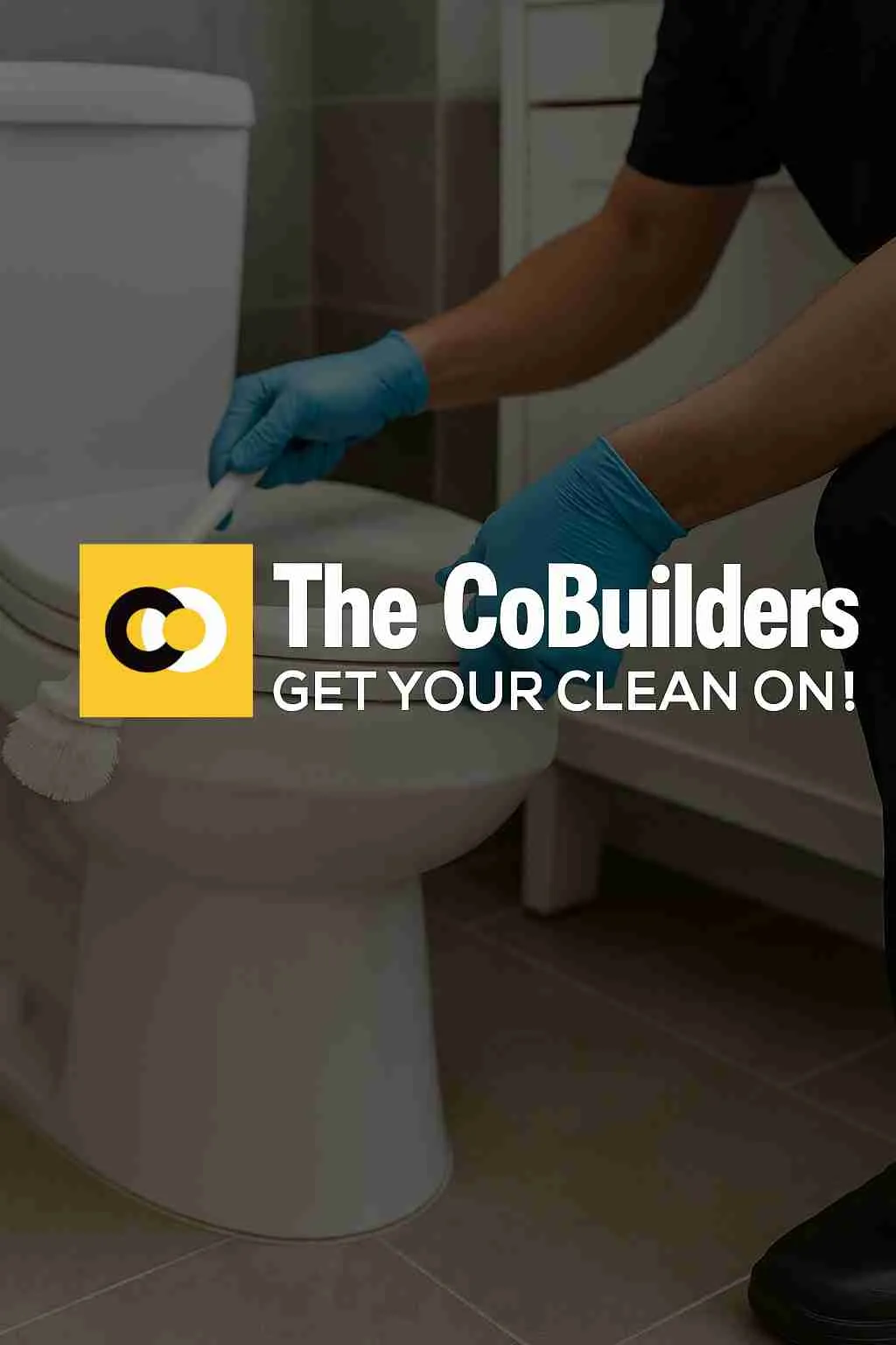 The CoBuilders bathroom cleaning service removing hard water toilet stains in a modern Charlotte, NC home