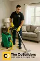 Professional carpet cleaner using eco-friendly equipment in a Charlotte, NC home