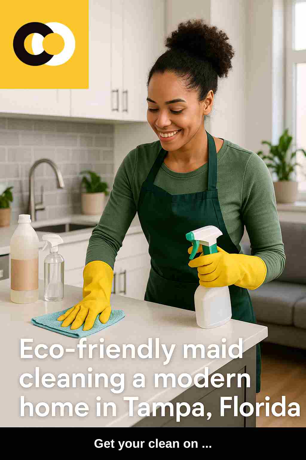 Eco-friendly maid cleaning a modern home in Tampa, Florida