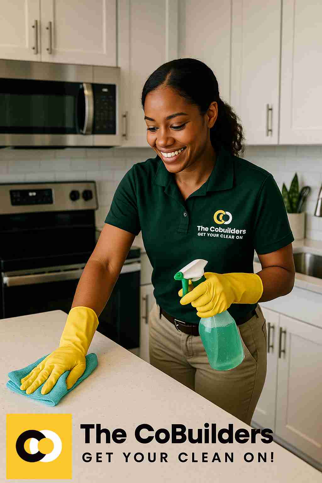Eco-friendly house cleaner in Raleigh performing a professional maid service in a modern kitchen