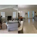 Professional eco-friendly cleaner wiping surfaces in a modern Austin home