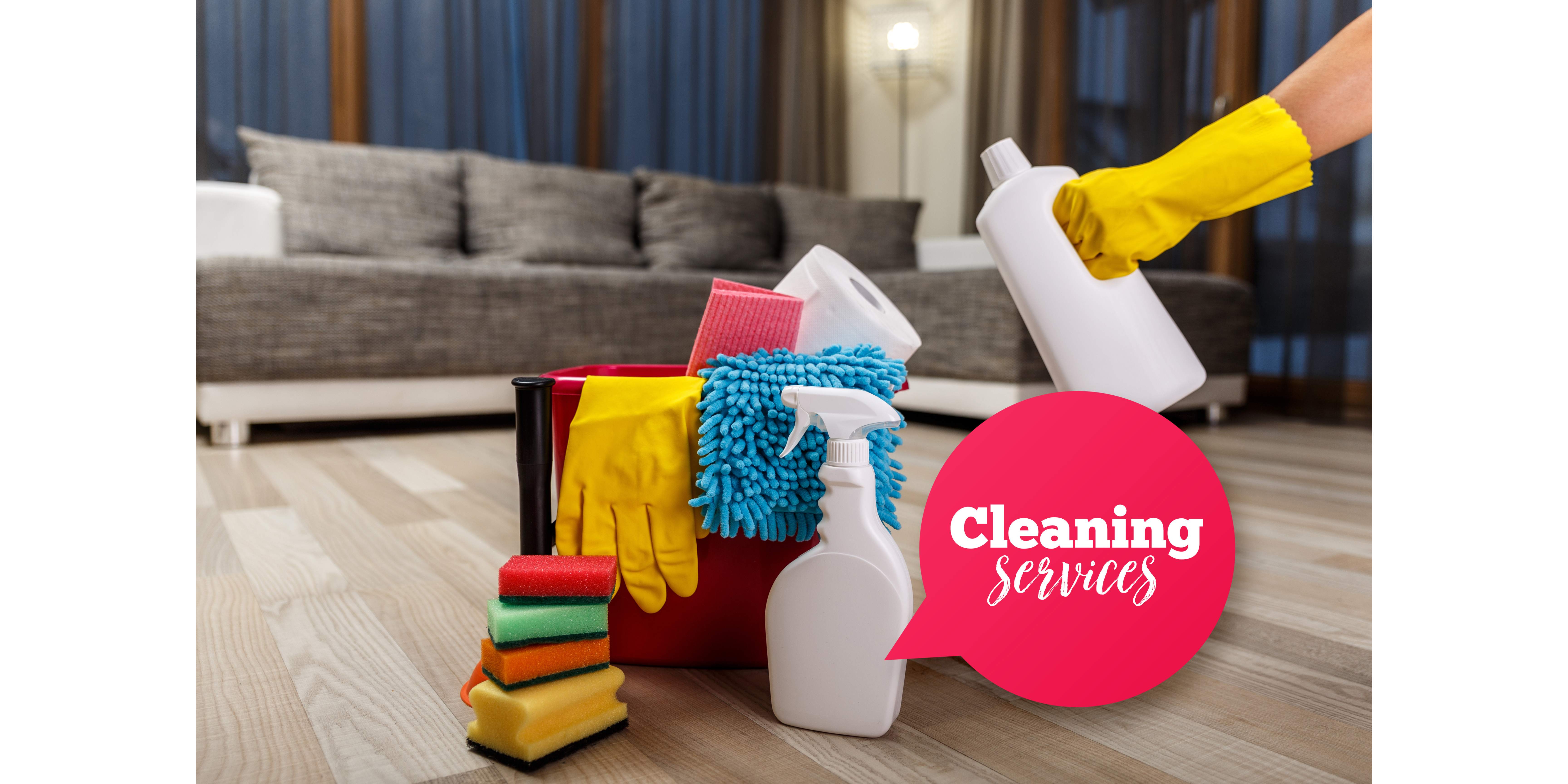 a hand moving cleaning supplies