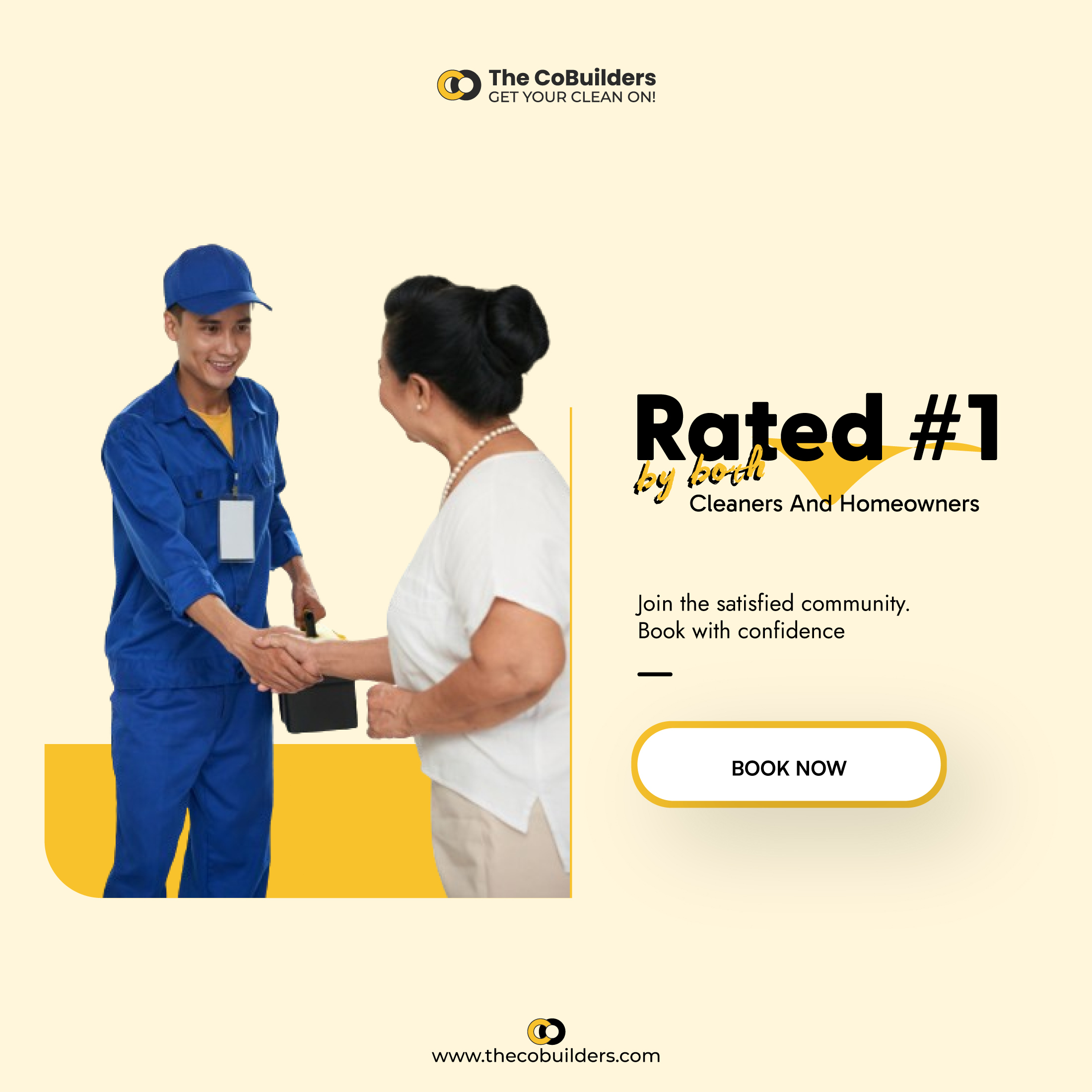 satisfied customer giving cleaner a handshake